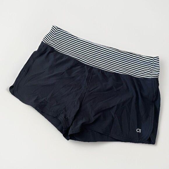Gap Fit Black Athletic Bike Shorts S Activewear White Stripes Zip Pocket GStep - Picture 1 of 10
